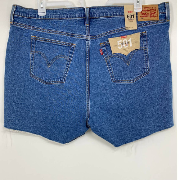 Levi's 501 Blue Denim Button Fly High Rise Cut Off Jean Shorts NEW 20W - Picture 2 of 12
